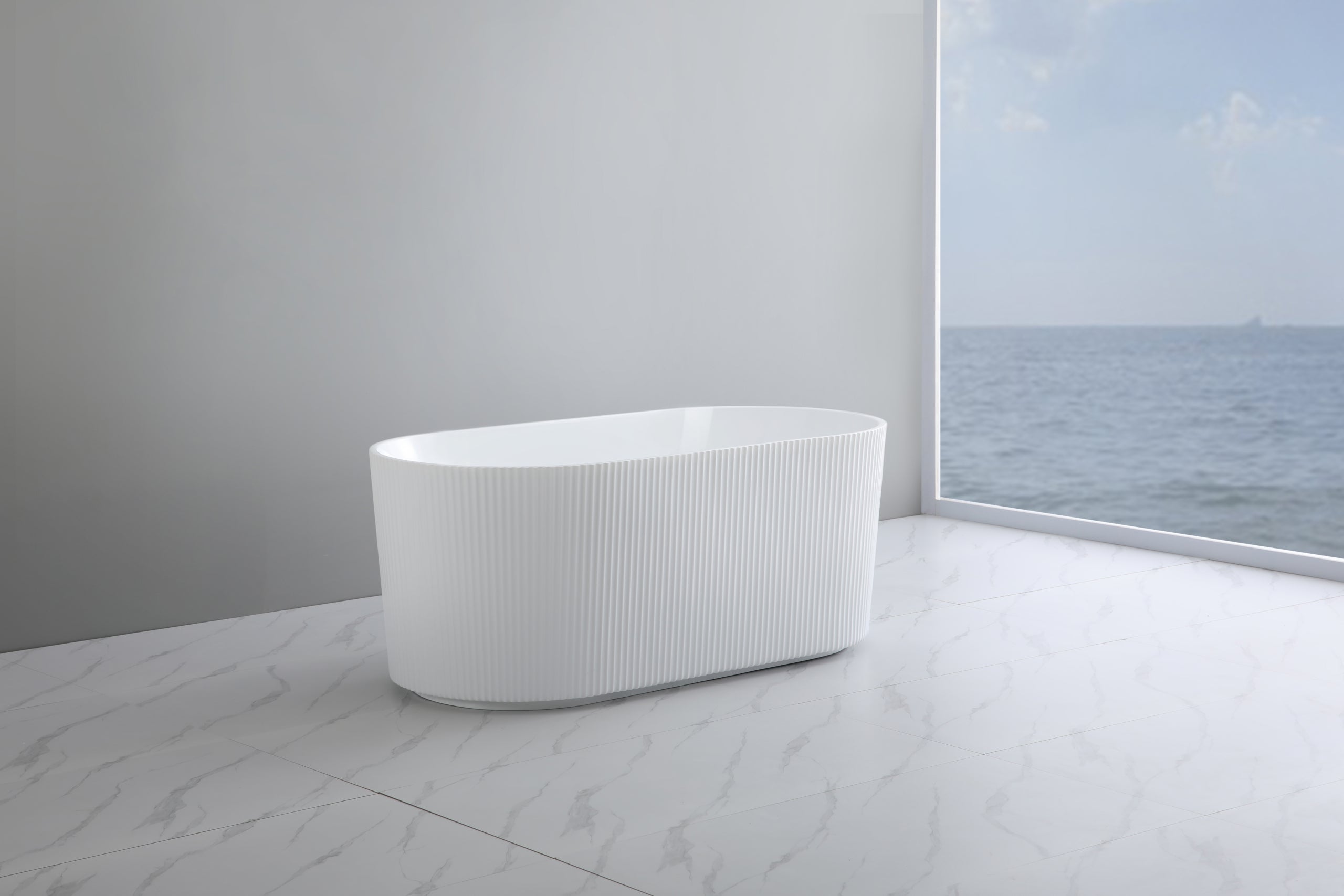 Ally Groove 1700mm Oval Freestanding Bath Gloss White