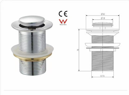 Chrome 32MM Brass Pop-up Waste Non Overflow/ Overflow