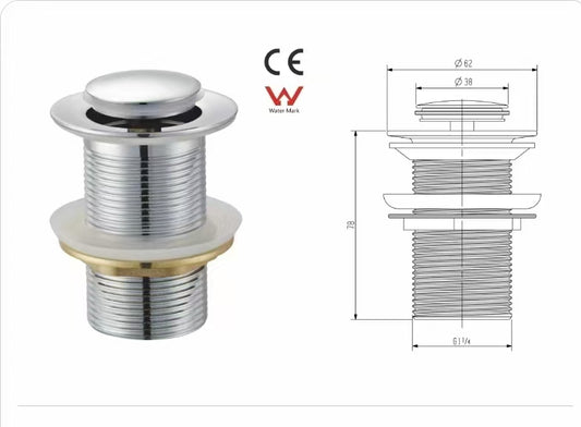 Chrome 32MM Brass Pop-up Waste Non Overflow/ Overflow