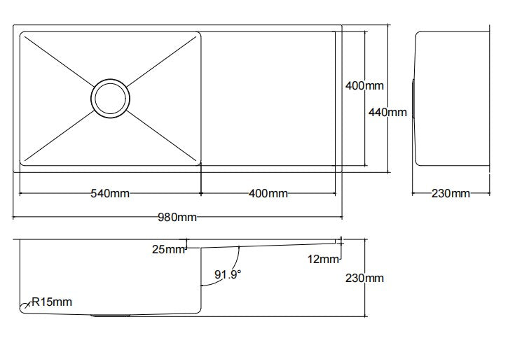 Kliff Hand Made Stainless Steel Sink 980mm LK-SSK980