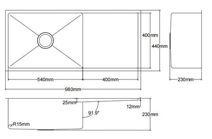 Kliff Hand Made Stainless Steel Sink 980mm LK-SSK980