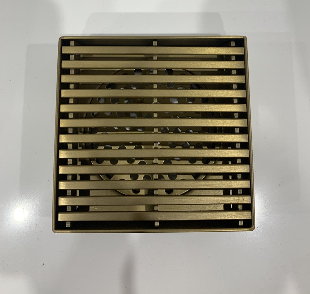115x115x30mm Brushed Brass Grill Floor Drain