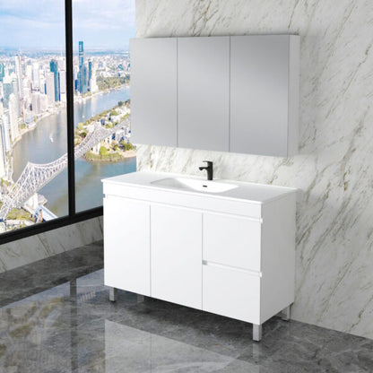 Less 1200mm Gloss White Freestanding Vanity with Ceramic Top