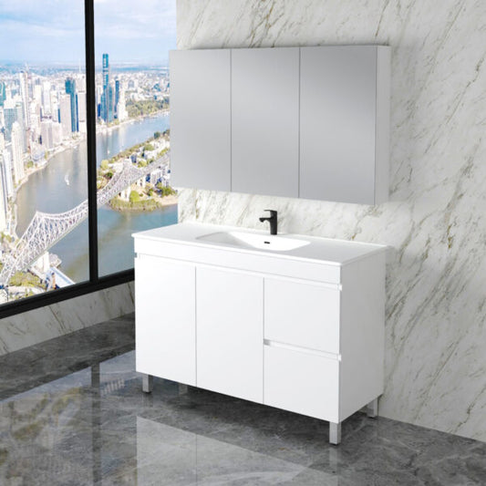 Less 1200mm Gloss White Freestanding Vanity with Ceramic Top