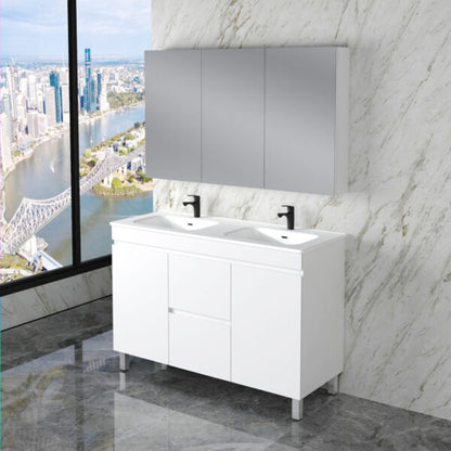 Less 1200mm Gloss White Double Bowl Freestanding Vanity with Ceramic Top