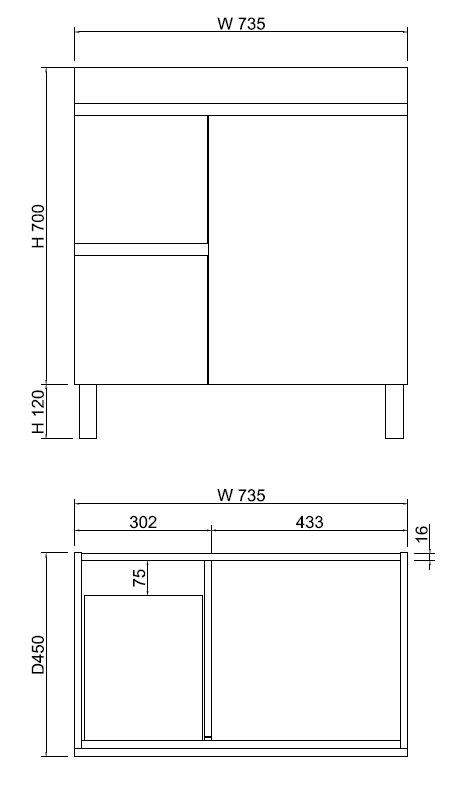 Less 750mm Gloss White Freestanding Vanity with Ceramic Top