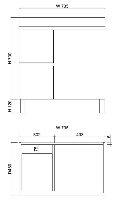 Less 750mm Gloss White Freestanding Vanity with Ceramic Top