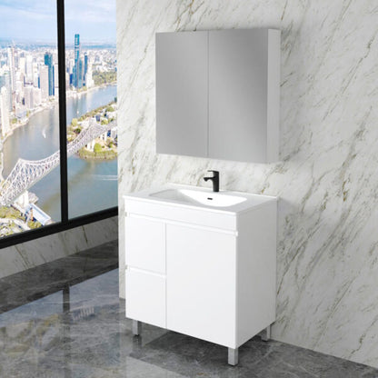 Less 750mm Gloss White Freestanding Vanity with Ceramic Top