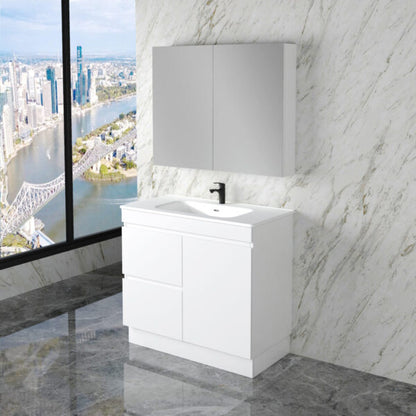 Less 900mm Gloss White Freestanding Vanity with Ceramic Top