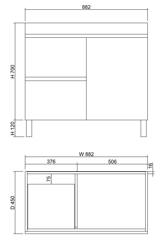 Less 900mm Gloss White Freestanding Vanity with Ceramic Top