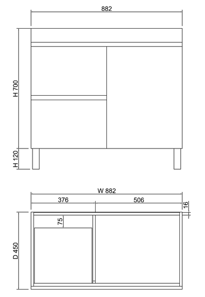 Less 900mm Gloss White Freestanding Vanity with Ceramic Top