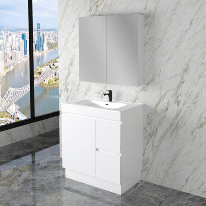 Less 750mm Gloss White Freestanding Vanity with Ceramic Top