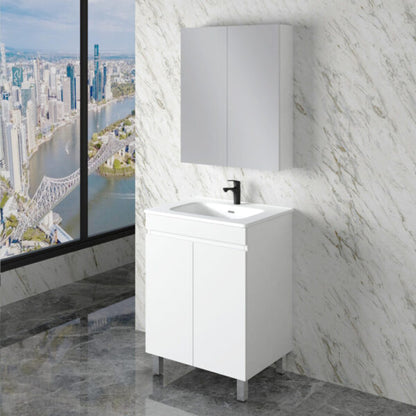 Less 600mm Gloss White Freestanding Vanity with Ceramic Top