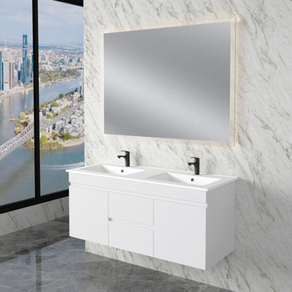 Less 1200mm Gloss White Double Bowl Wall Hung Vanity with Ceramic Top