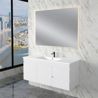 Less 1200mm Gloss White Wall Hung Vanity with Ceramic Top