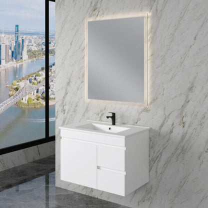 Less 750mm Gloss White Wall Hung Vanity with Ceramic Top