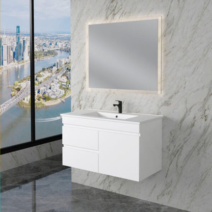 Less 900mm Gloss White Wall Hung Vanity with Ceramic Top