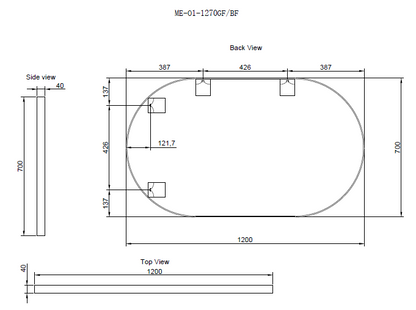 1200 x 700 x 45mm Brushed Nickel Frame without LED