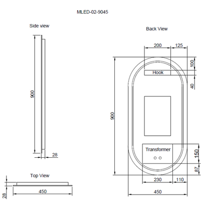 450 x 900 x 45mm Frameless LED