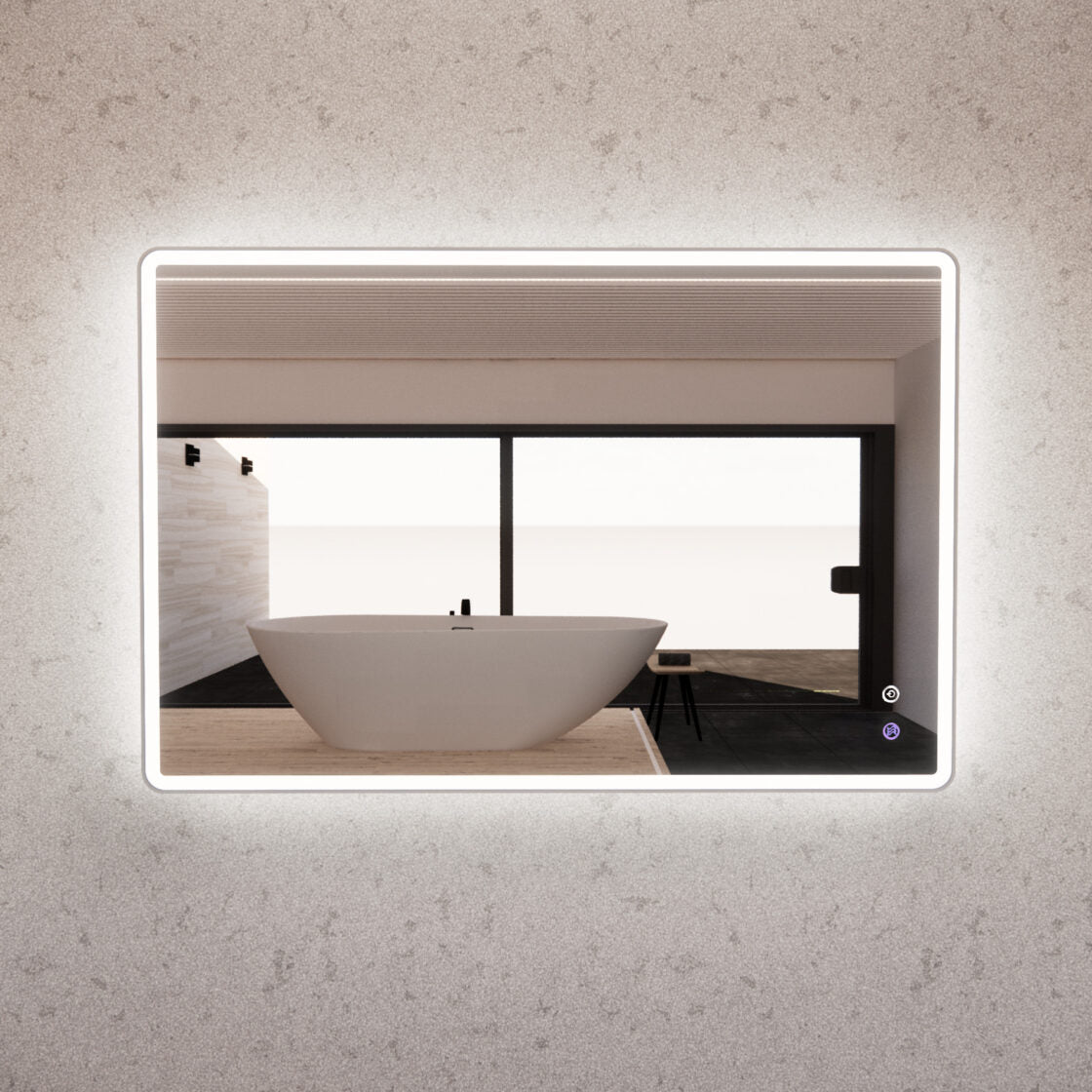 1200 x 800 x 45mm Brushed Nickel Frame LED Mirror
