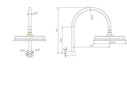 Montpellier Shower Arm With Shower Head - Matte Black