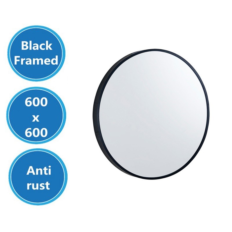 600x600x40mm Black Framed Mirror