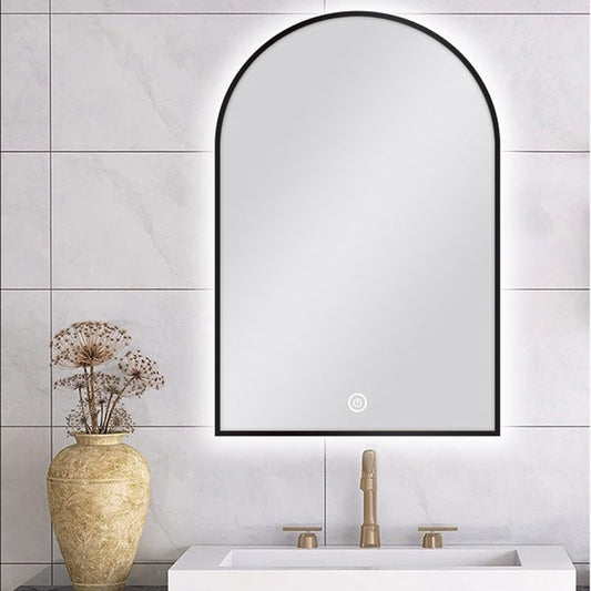 600*900mm Carysil Arch 3 Color Lighting Black Framed LED Mirror Touch Sensor Switch Defogger Pad