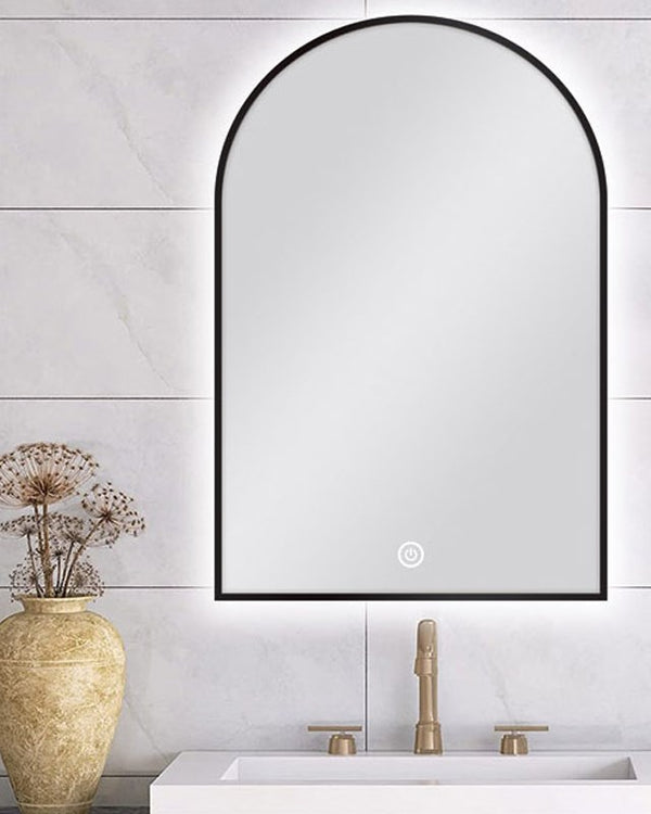 600*900mm Carysil Arch 3 Color Lighting Black Framed LED Mirror Touch Sensor Switch Defogger Pad