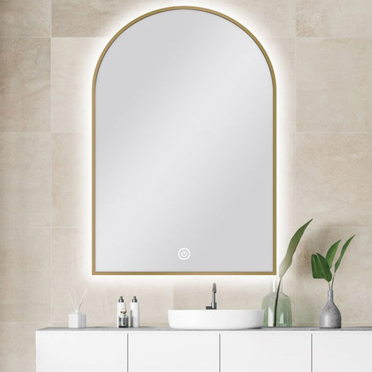600*900mm Carysil Arch 3 Color Lighting Gold Framed LED Mirror Touch Sensor Switch Defogger Pad