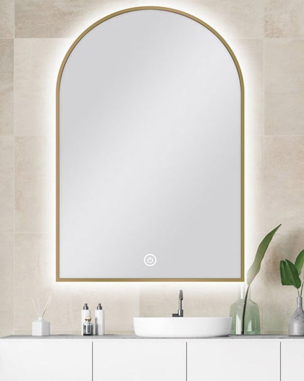 600*900mm Carysil Arch 3 Color Lighting Gold Framed LED Mirror Touch Sensor Switch Defogger Pad