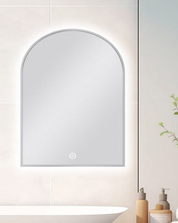 600*900mm Carysil Arch 3 Color Lighting Brushed Nickel Framed LED Mirror Touch Sensor Switch Defogger Pad