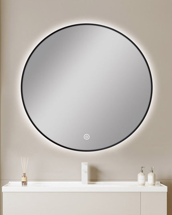 750mm Carysil Round 3 Color Lighting Black Framed LED Mirror Touch Sensor Switch Defogger Pad