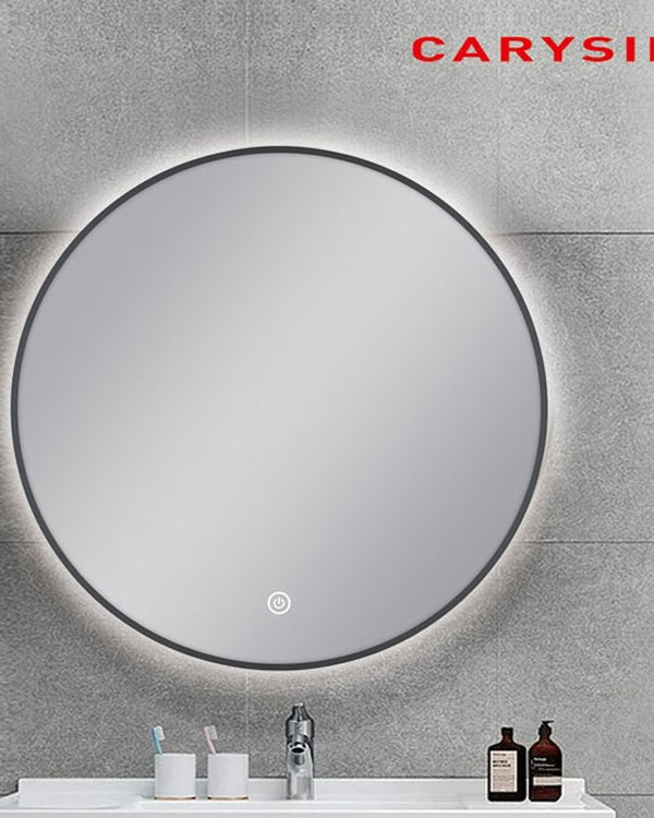 750mm Carysil Round 3 Color Lighting Gun Metal Grey Framed LED Mirror Touch Sensor Switch Defogger Pad