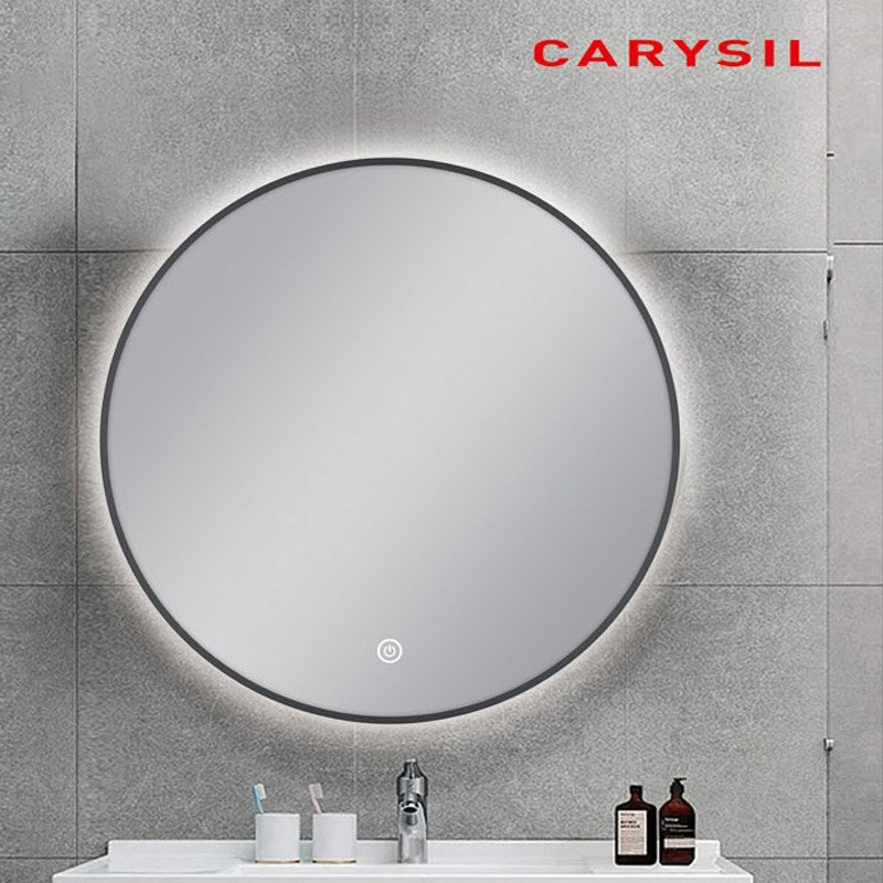 750mm Carysil Round 3 Color Lighting Gun Metal Grey Framed LED Mirror Touch Sensor Switch Defogger Pad