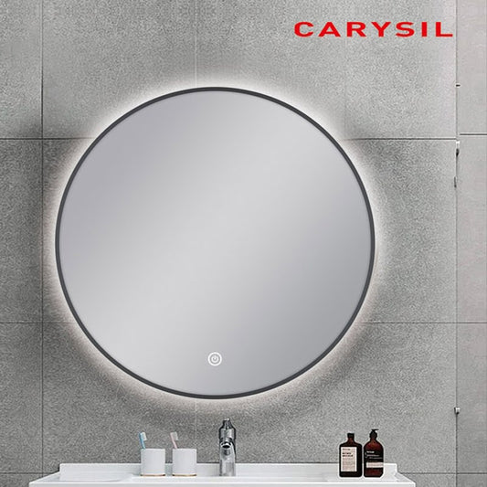 750mm Carysil Round 3 Color Lighting Gun Metal Grey Framed LED Mirror Touch Sensor Switch Defogger Pad