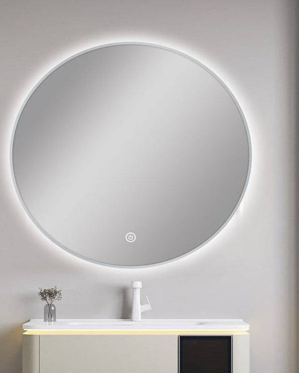 750mm Carysil Round 3 Color Lighting Brushed Nickel Framed LED Mirror Touch Sensor Switch Defogger Pad