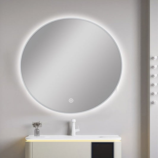 750mm Carysil Round 3 Color Lighting Brushed Nickel Framed LED Mirror Touch Sensor Switch Defogger Pad