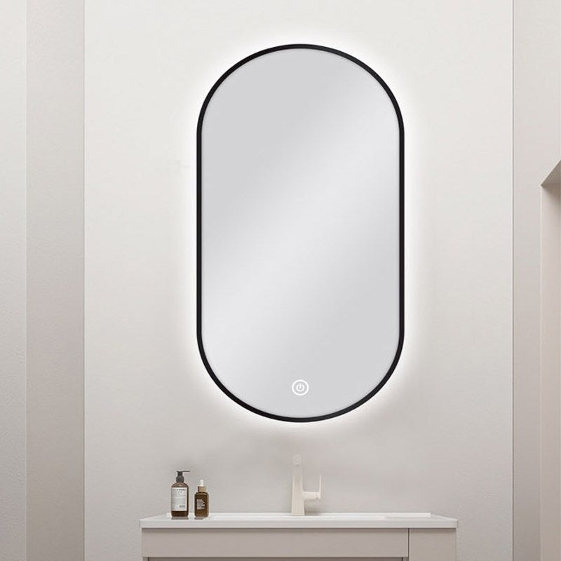 450*900mm Carysil Oval 3 Color Lighting Black Framed Backlit LED Mirror Touch Sensor Switch Defogger Pad