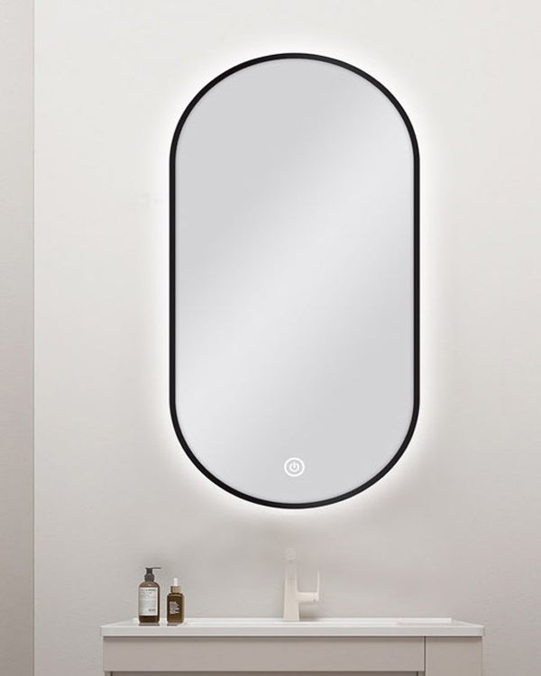 450*900mm Carysil Oval 3 Color Lighting Black Framed Backlit LED Mirror Touch Sensor Switch Defogger Pad