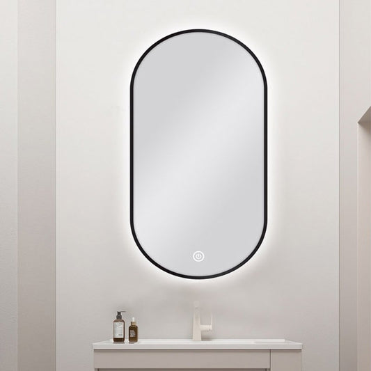 450*900mm Carysil Oval 3 Color Lighting Black Framed Backlit LED Mirror Touch Sensor Switch Defogger Pad