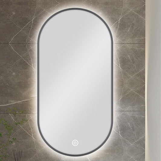 450*900mm Carysil Oval 3 Color Lighting Gun Metal Grey Framed Backlit LED Mirror Touch Sensor Switch Defogger Pad