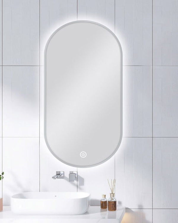 450*900mm Carysil Oval 3 Color Lighting Brushed Nickel Framed Backlit LED Mirror Touch Sensor Switch Defogger Pad