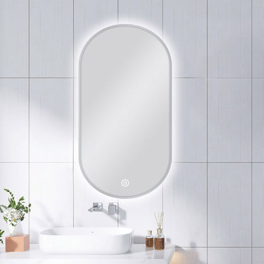 450*900mm Carysil Oval 3 Color Lighting Brushed Nickel Framed Backlit LED Mirror Touch Sensor Switch Defogger Pad