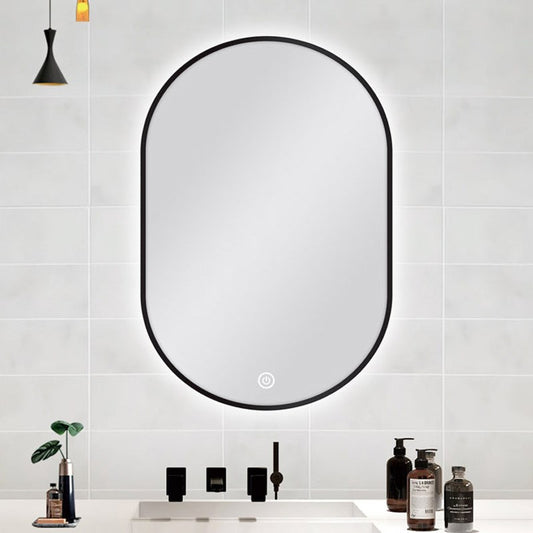 600*900mm Carysil Oval 3 Color Lighting Black Framed Backlit LED Mirror Touch Sensor Switch Defogger Pad