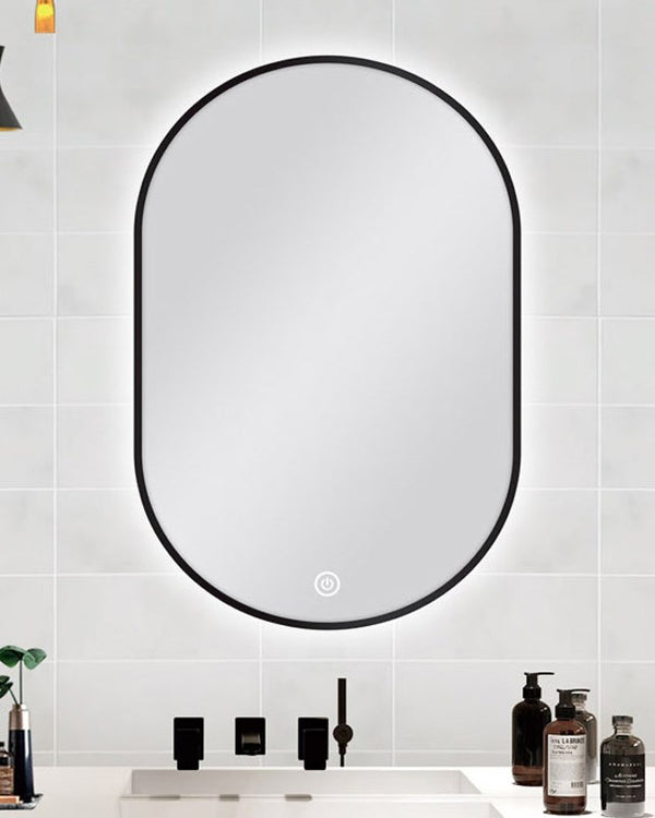 600*900mm Carysil Oval 3 Color Lighting Black Framed Backlit LED Mirror Touch Sensor Switch Defogger Pad