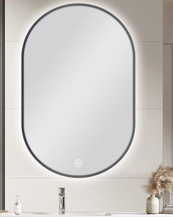 600*900mm Carysil Oval 3 Color Lighting Gun Metal Grey Framed Backlit LED Mirror Touch Sensor Switch Defogger Pad