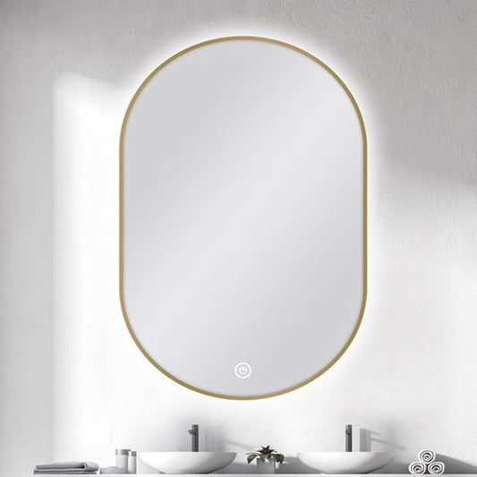 600*900mm Carysil Oval 3 Color Lighting Gold Framed Backlit LED Mirror Touch Sensor Switch Defogger Pad