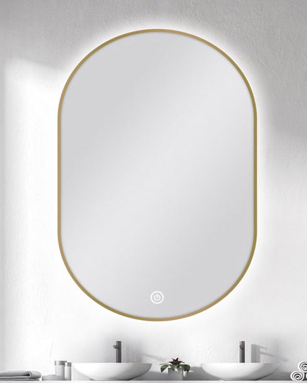 600*900mm Carysil Oval 3 Color Lighting Gold Framed Backlit LED Mirror Touch Sensor Switch Defogger Pad