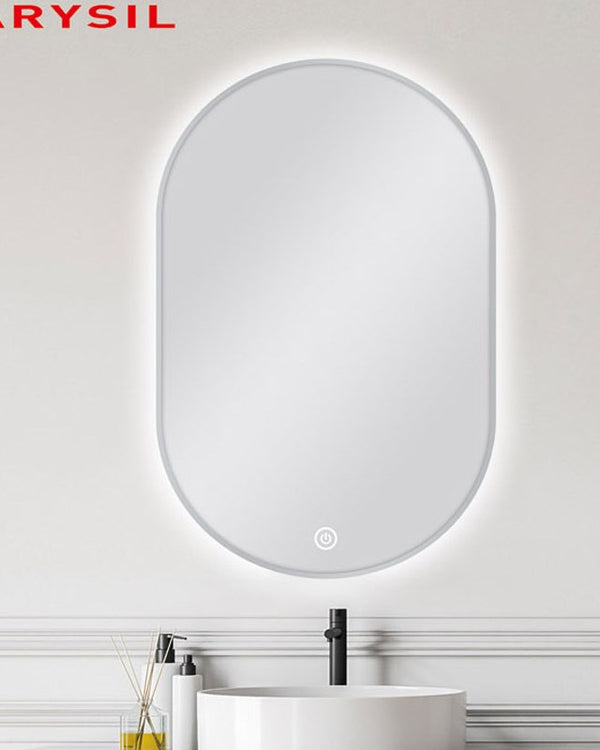 600*900mm Carysil Oval 3 Color Lighting Brushed Nickel Framed Backlit LED Mirror Touch Sensor Switch Defogger Pad