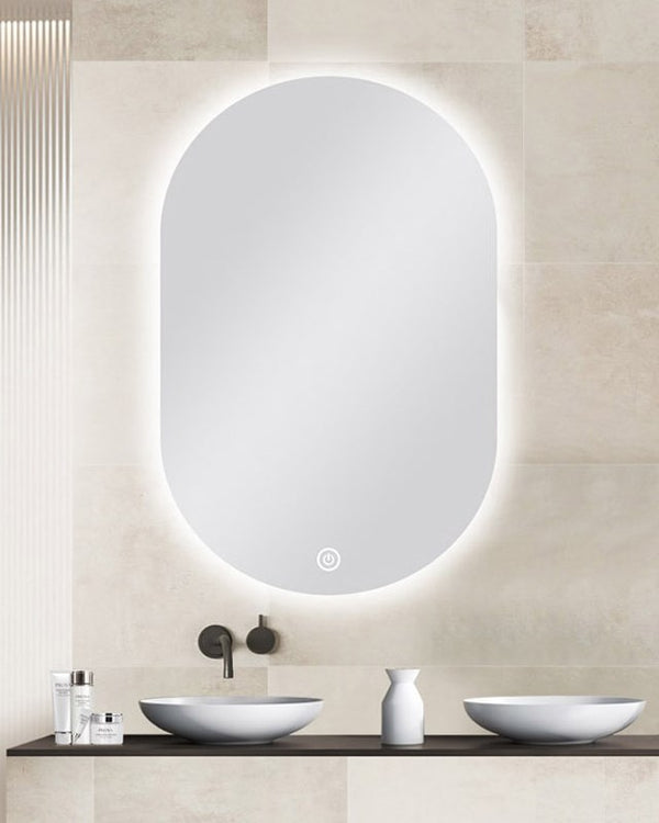 600*900mm Carysil Oval 3 Color Lighting Backlit LED Mirror Touch Sensor Switch Defogger Pad